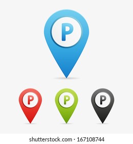 Set of clean vector color letter and number symbol icon pointers, P