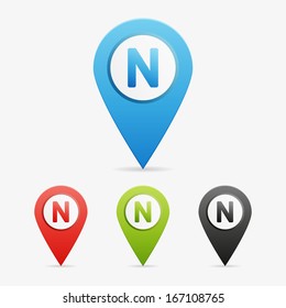 Set of clean vector color letter and number symbol icon pointers, N