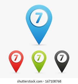 Set of clean vector color letter and number symbol icon pointers, 7