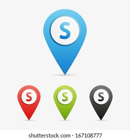 Set of clean vector color letter and number symbol icon pointers, S