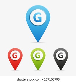 Set of clean vector color letter and number symbol icon pointers, G