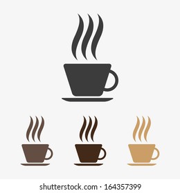Set of clean vector hot coffee in cup symbol icons