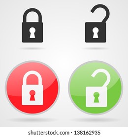 Set Of Clean Vector Open And Close Lock Buttons And Icons