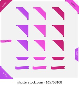 Set of clean vector pink color page corner ribbons