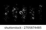 Set of clean water bubbles with soap foam effect, sparkle shine, detergent powder trail, fresh wave and hygiene on black background.