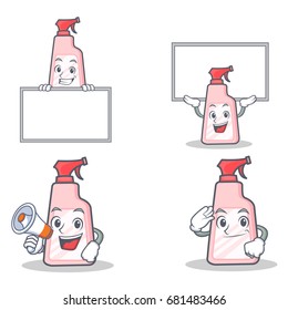Set of cleaner character with board megaphone