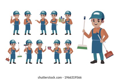 Set of cleaner with different poses
