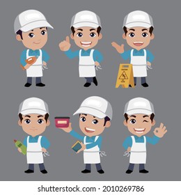 Set of cleaner with different poses