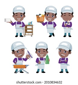 Set of cleaner with different poses