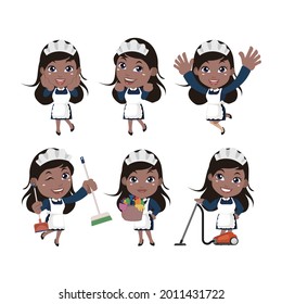 Set of cleaner with different poses