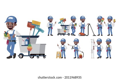 Set of cleaner with different poses