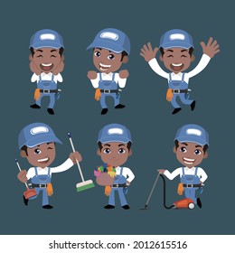 Set of cleaner with different poses