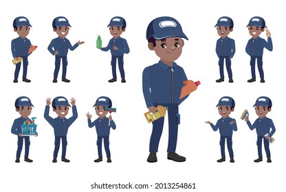 Set of cleaner with different poses