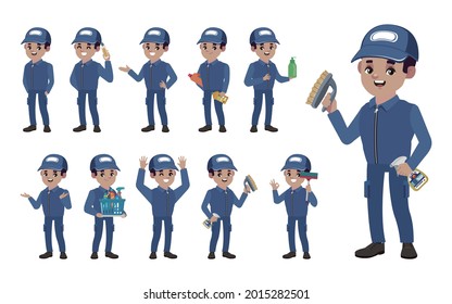 Set of cleaner with different poses