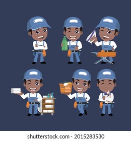 Set of cleaner with different poses