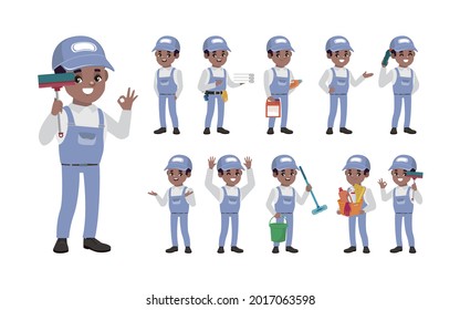 Set of cleaner with different poses