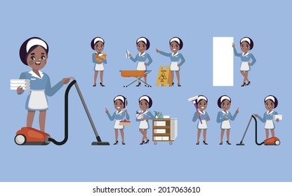 Set of cleaner with different poses