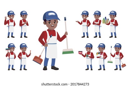 Set of cleaner with different poses