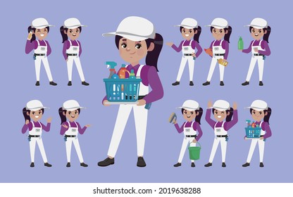 Set of cleaner with different poses
