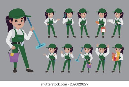Set of cleaner with different poses