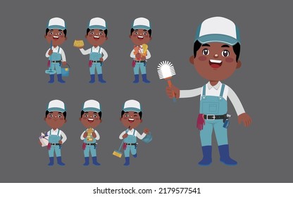 Set of cleaner with different poses