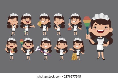 Set of cleaner with different poses