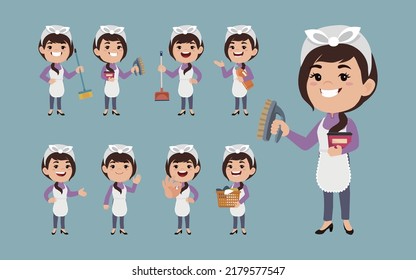 Set of cleaner with different poses