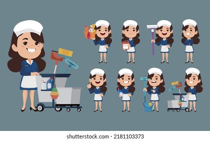 Set of cleaner with different poses