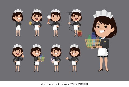 Set of cleaner with different poses