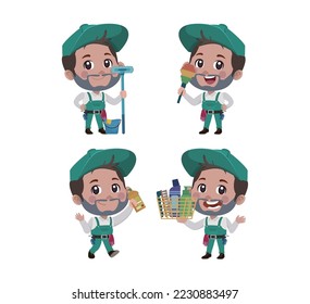Set of cleaner with different poses
