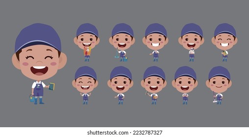 Set of cleaner with different poses