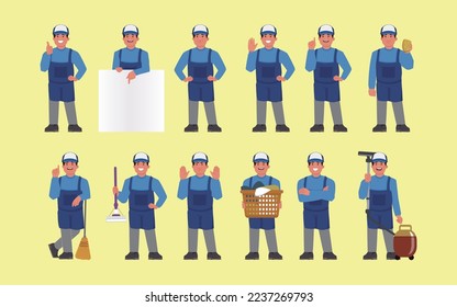 Set of cleaner with different poses