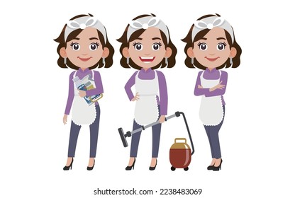 Set of cleaner with different poses