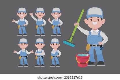 Set of cleaner with different poses