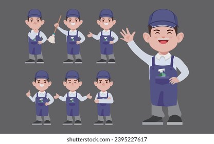 Set of cleaner with different poses