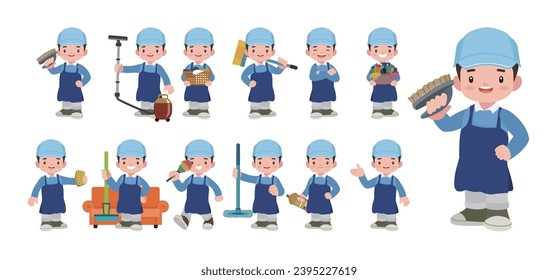 Set of cleaner with different poses