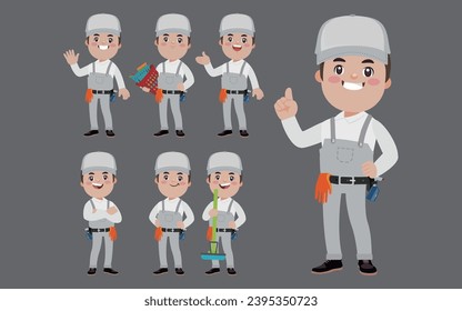 Set of cleaner with different poses