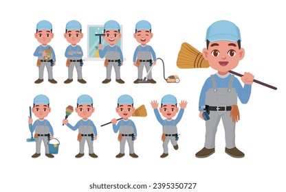 Set of cleaner with different poses