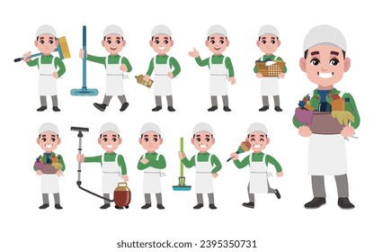 Set of cleaner with different poses