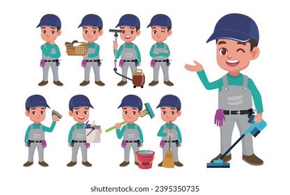 Set of cleaner with different poses