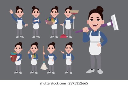 Set of cleaner with different poses