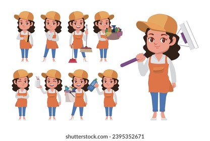 Set of cleaner with different poses