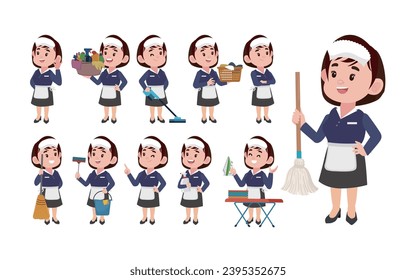 Set of cleaner with different poses