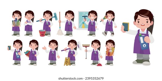 Set of cleaner with different poses