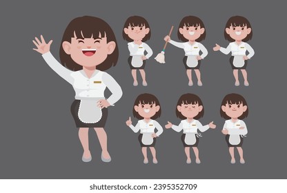 Set of cleaner with different poses