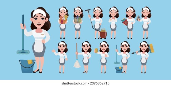 Set of cleaner with different poses