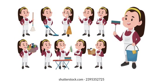 Set of cleaner with different poses