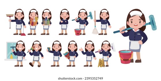 Set of cleaner with different poses