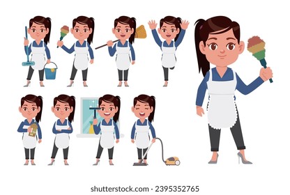 Set of cleaner with different poses