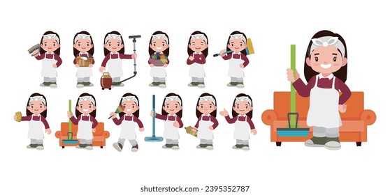 Set of cleaner with different poses